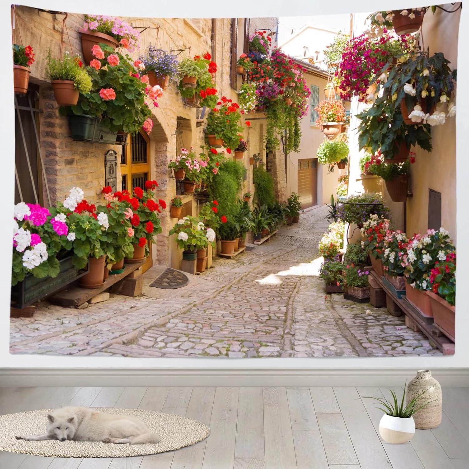 Tapestry loccor italy town street tuscany 75x100