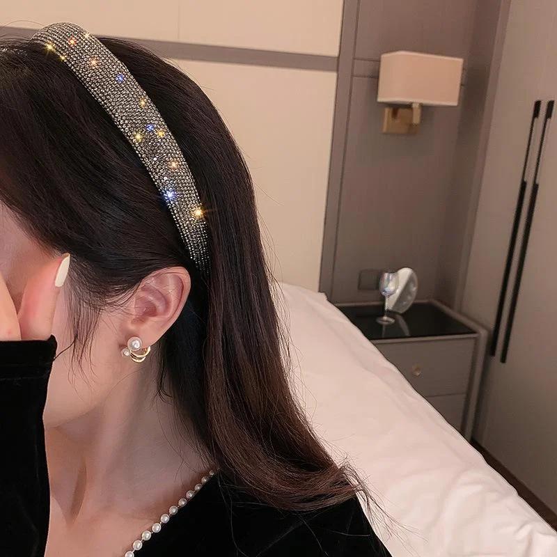Shiny Full Stylish and Versatile Headbands Silver Color Hairbands Velvet Headwear for Women Hair Beauty Accessories Gifts