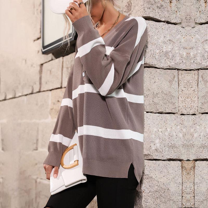 Casual Sweater 2025 New Women's Autumn V-neck Striped Sweater for Women