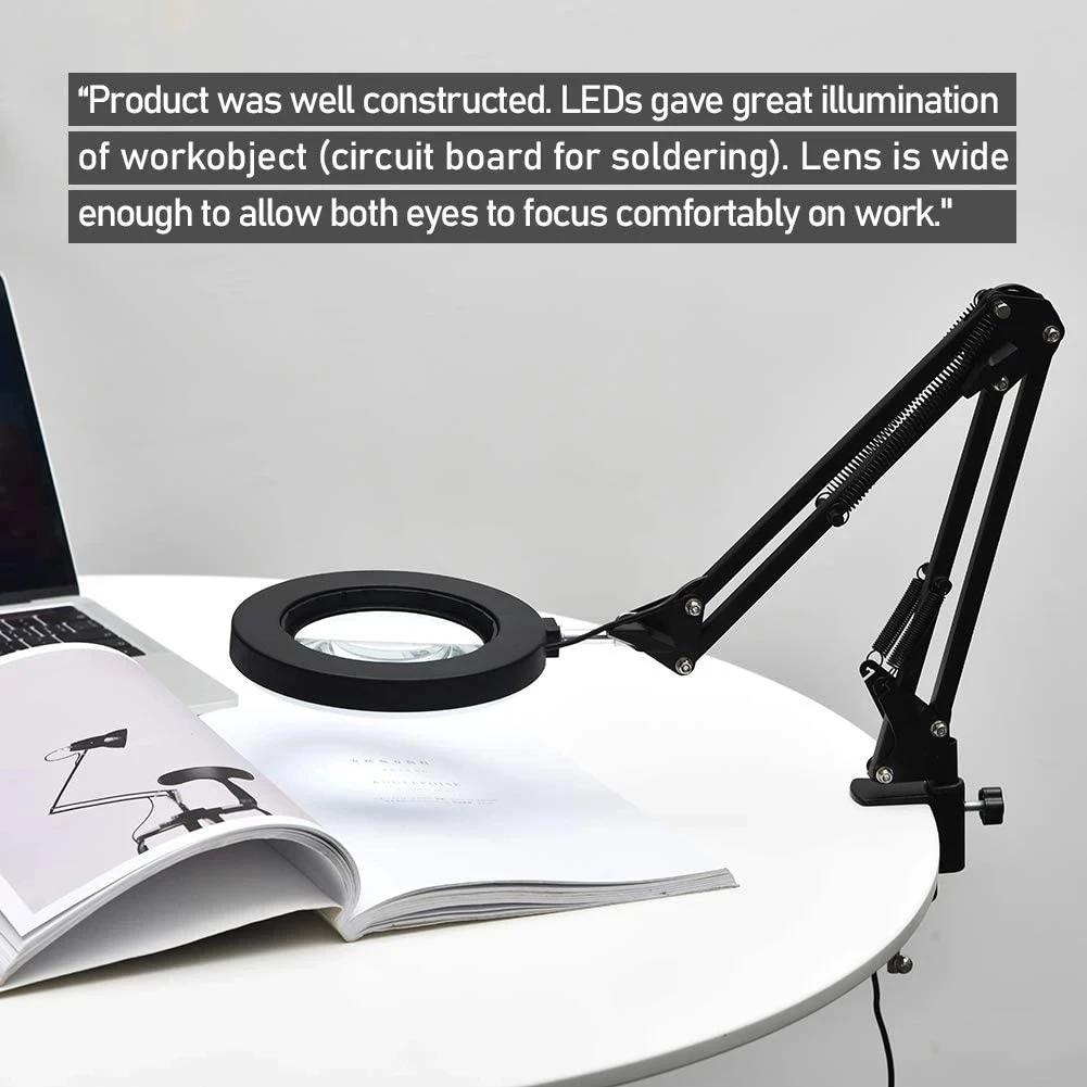 10X Illuminated Magnifier USB 3 Colors 64 LED Magnifying Glass for Soldering Iron Repair/Table Lamp/Skincare Beauty Tool