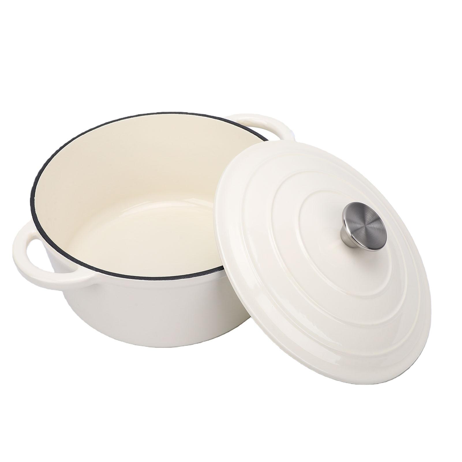 

Cast Iron Pot with Lid Dual Handles Nonstick Round Oven Pot for Stovetop Baking Roasting Stewing White 26cm 10.2in