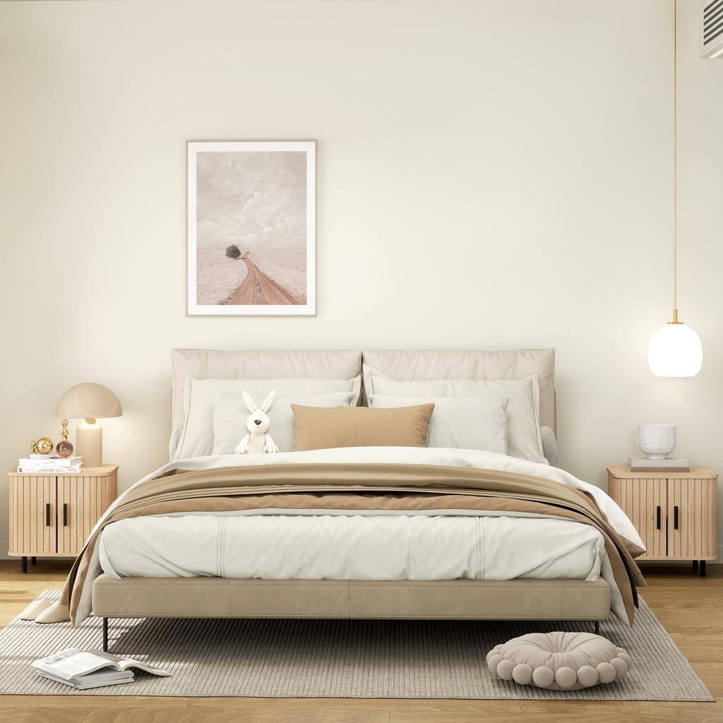 Set of 2 Nordic Style Bedside Tables with 2-Level Shelf, In Wood and Steel, 48x40x48 Cm, Black and Oak