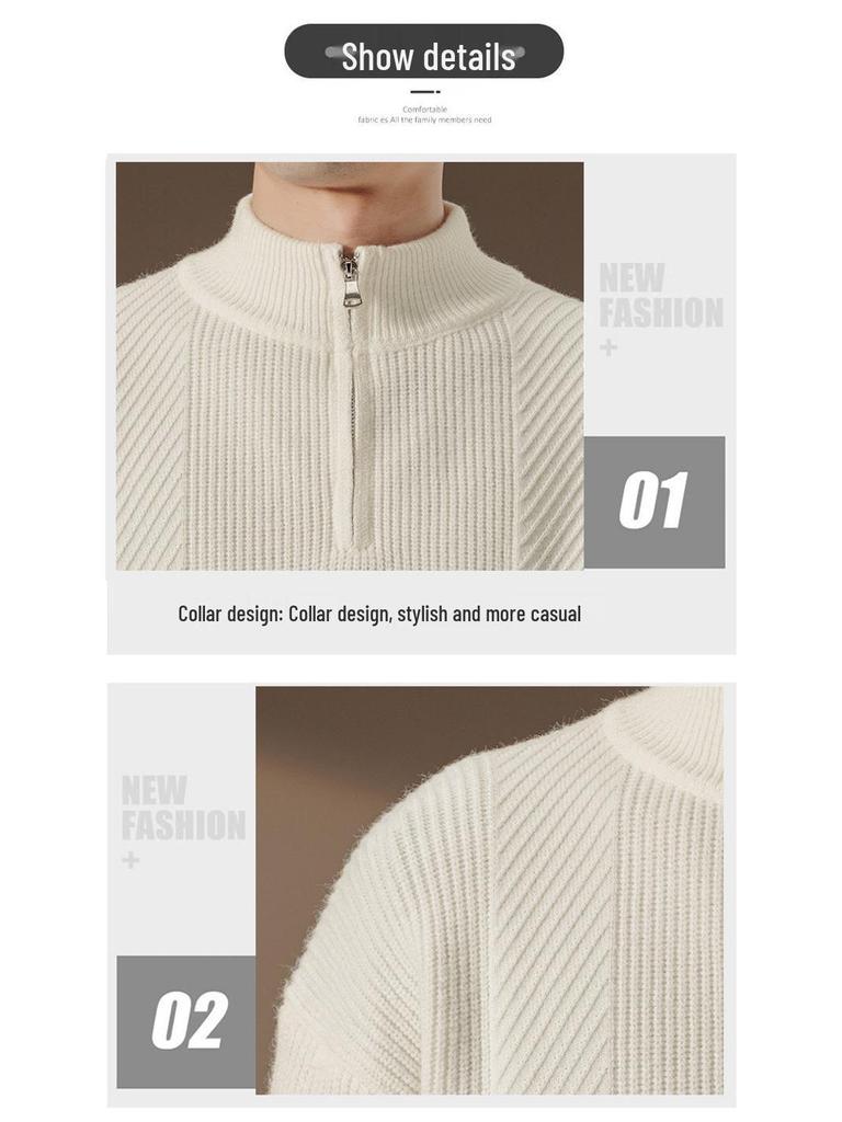 Autumn Half-Zip Collar Knit Sweater Pullover
