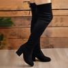 Winter Black Slim Stretch Long Boots Women Square Heel Over The Knee Boots Fashion Elegant Rear Lace Up Pointed Toe Women Shoes