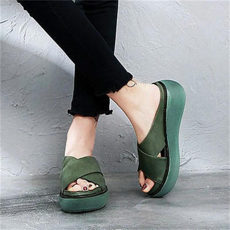 Fashion Women Slippers Soft Leather Wedges Shoes Woman Summer Sandals Beach Flip Flops New Platform Sandalias Mujer Wedge Heels Sandals