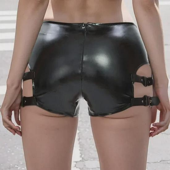 864# Patent Leather Stretch Shorts - Sexy Nightclub Dance Costumes for Women