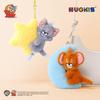 Cat and Mouse Under Moon and Stars Plush Pendant - Cute Starry Sky Keychain Charm