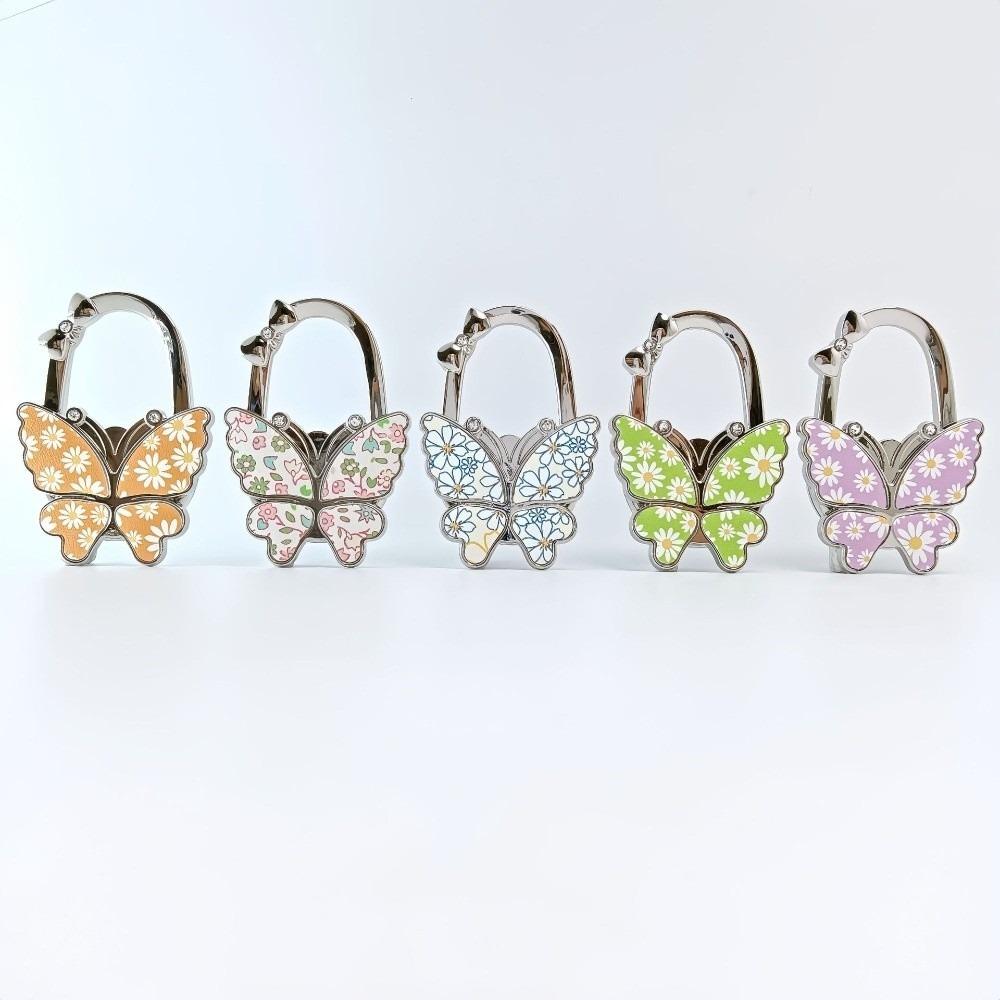 Durable Foldable Butterfly Handbag Hook Portable Creative Purse Holder Chrysanthemum Flowers Purse Hanger for Table