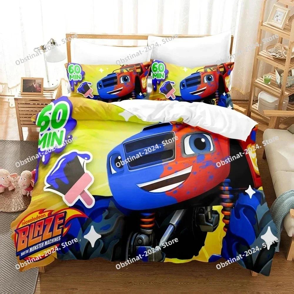 Set de așternut Blaze Cartoon Monster Machines Cearșaf de plapumă imprimat single Huse de pernă Seturi de 3 piese Dimensiuni pentru copii și adulți