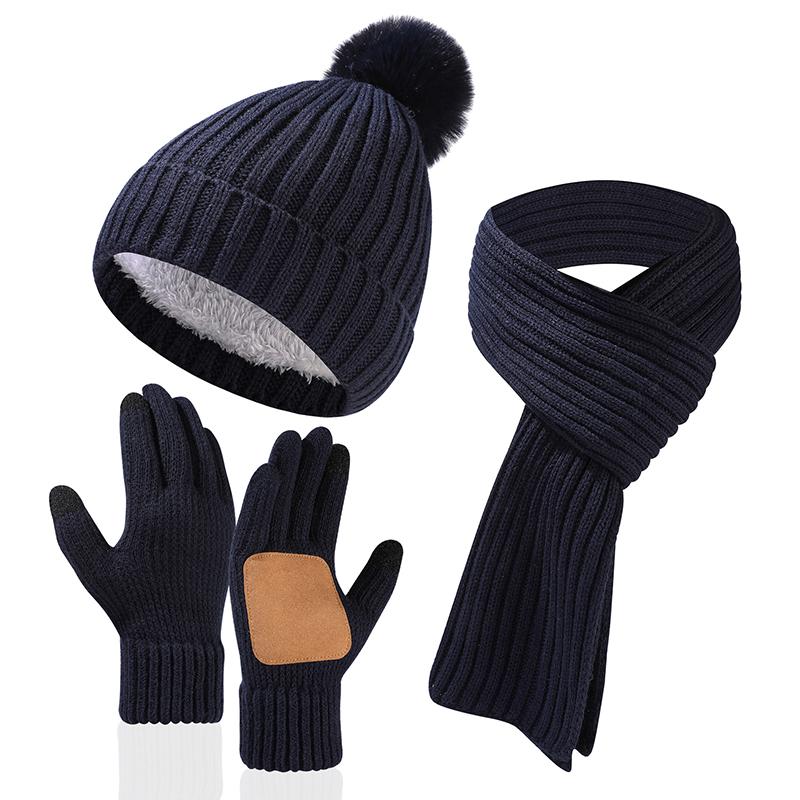 New Winter Warm Thicken Men Knitted Hat Women Scarf Scarf And Gloves Three Piece Plush Thermal Beanie Hats Casual Skullies Cap