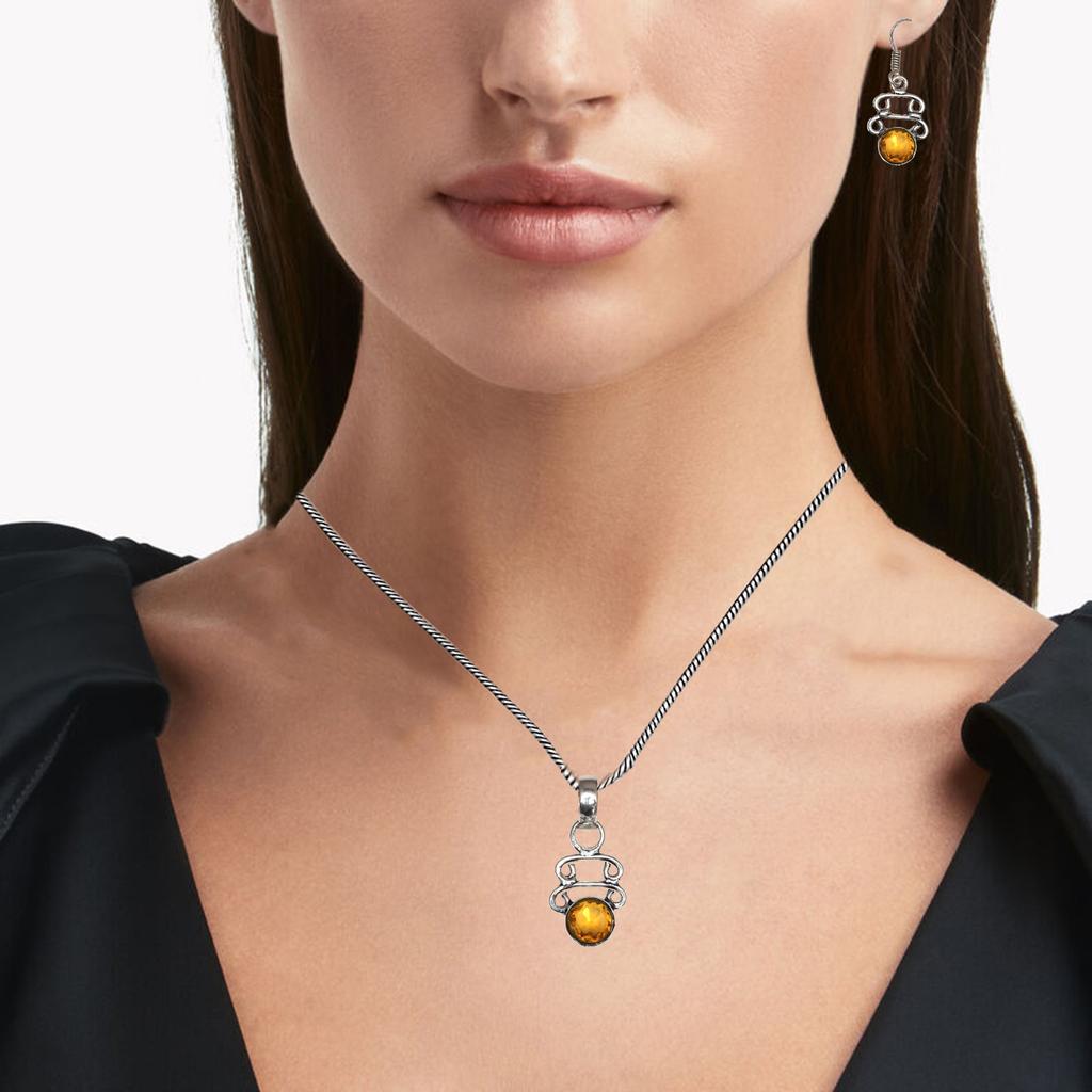 Citrine Set Jewelry Women Pendant  Earring Gemstone Earrings Gems Green