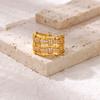 Zircon Chain Cross Rings For Women Vintage Gold Color Stainless Steel Geometric Open Ring Fashion Wedding Aesthetic Jewelry Gift