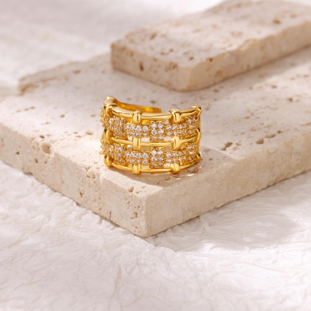 Zircon Chain Cross Rings For Women Vintage Gold Color Stainless Steel Geometric Open Ring Fashion Wedding Aesthetic Jewelry Gift