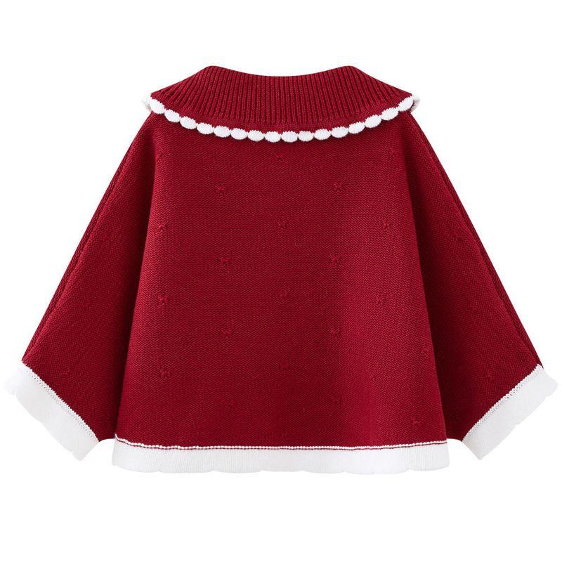 Girls' Knitted Cardigan Spring and Autumn Stylish Lapel Children's Sweater Coat Baby Cape Red New Year Top