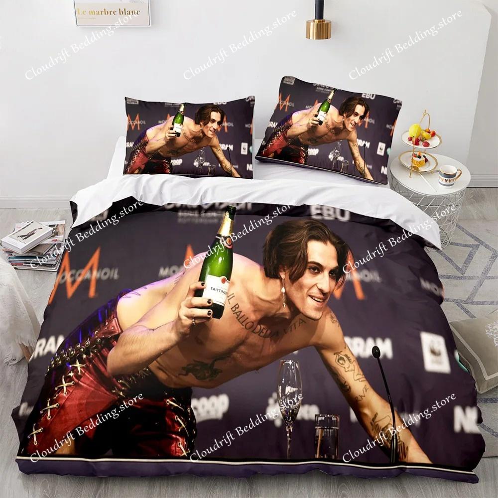 Maneskin Damiano David Bedding Set Pillowcase Rock Band Maneskin Quilt Cover Gift for Rock Band Enthusiasts