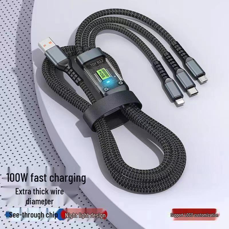 Transparent 3-in-1 Super Fast Charging Cable with Light for Apple & Huawei