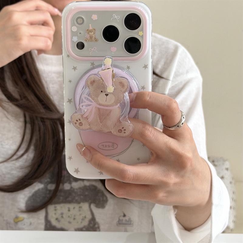 Pink Bow Bear Magnetic Phone Case for iPhone 15/16/17 Pro/Pro Max