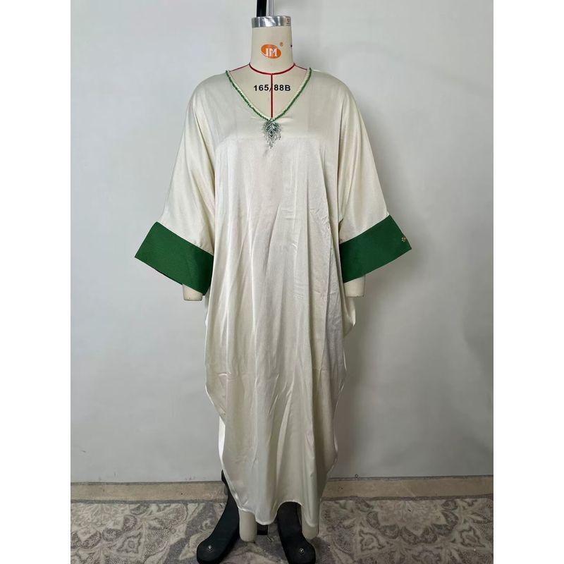 

New Arrival Middle East Dubai Robe Loose V Neck Slit Dress V-Neck Diamond Studdres Pearl White All yards