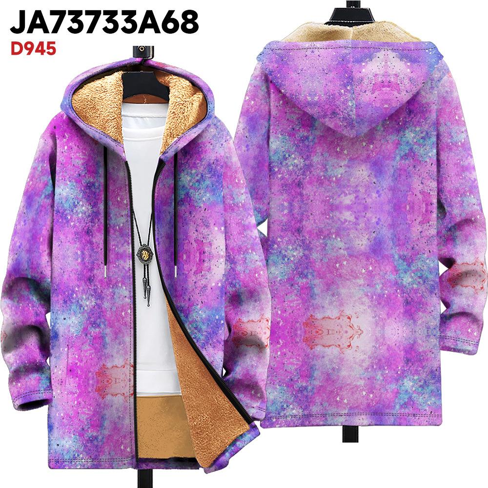 New Jacket Multi-colored Pattern Elements B1 Zipper Hooded Cardigan Thickened Winter Fleece Trendy Padded Clothes