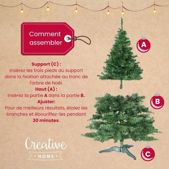 Sapin de Noël Artificiel - Creative Home - 180 cm - Vert Foncé - Support Stable - Intérieur