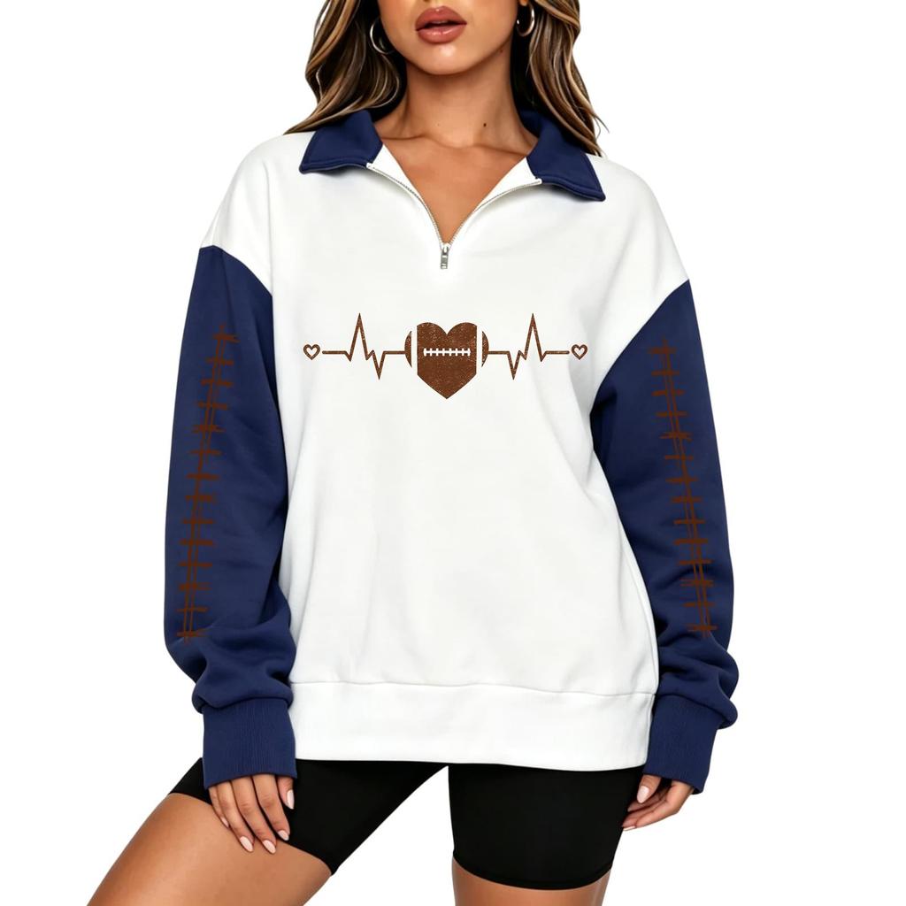 Women's Casual Printed Long Sleeve Zip Up Stand Collar Sweatshirt
