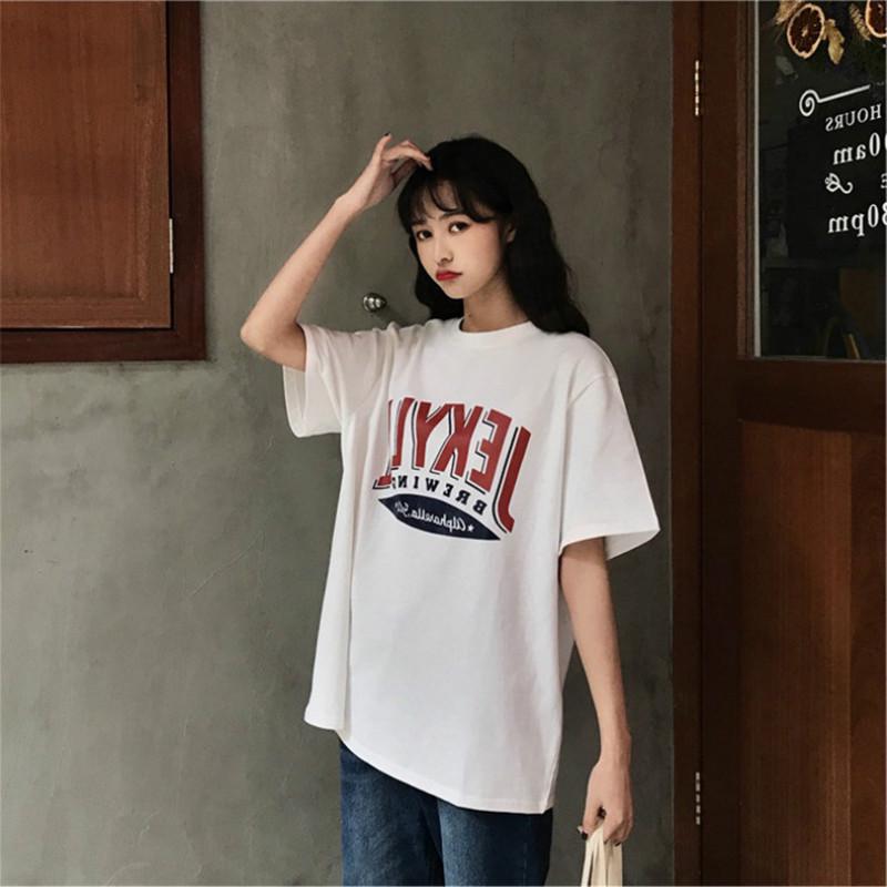 Buy 2020 Korean Women T Shirts Short Sleeve Vogue Printed O-Neck Female ...