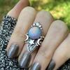 Vintage Silver Color Moon Star Rings for Women Trendy Round Inlaid with Red Purple Stone Party Rings Jewelry
