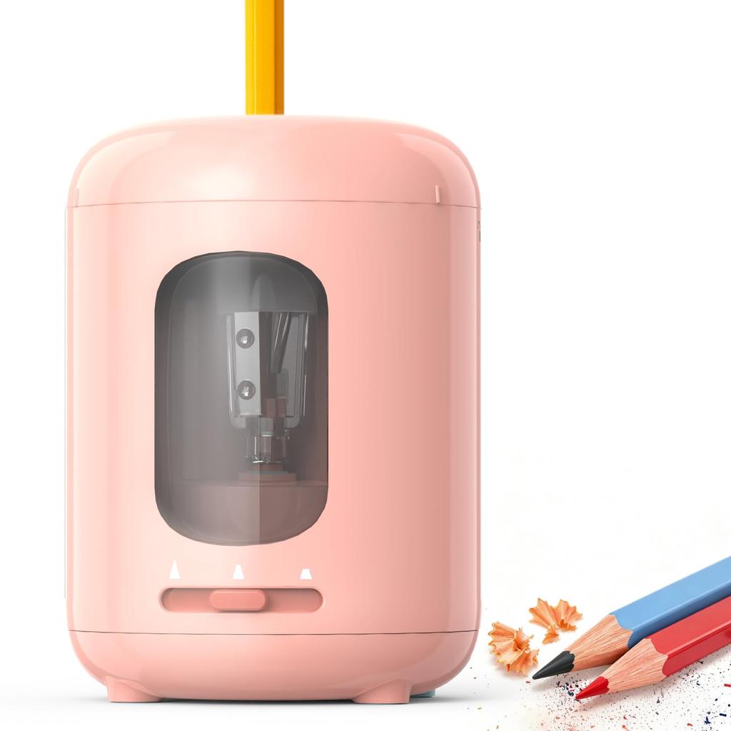 deli Electric Pencil Battery Tip Adjustment Sharpener, Pink, Operated, 3-Stage