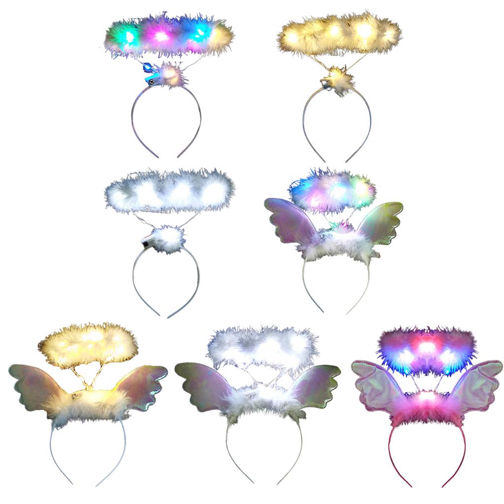 LED Angel Wing Halo Headband Durable Hair Hoop Luminous Headbands for Woman Unisex Carnivals Party Photography Supplies