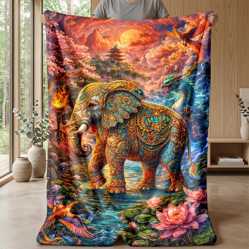 Fairy and Floral Elephants Theme blanket Lightweight Warm Flannel Blanket Decorative Throw Blanket for Home Decoration