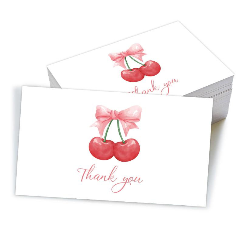 50 ks Děkovných karet pro podnikání Design třešní a růžové mašle Oslavní pozvánky Kartičky k balení dárků na párty