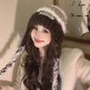 A Japanese style Winter Country Style Plush Double Braid Color Blocked Cold proof and Warm Ear Protecting Hat That Shows Off The Face