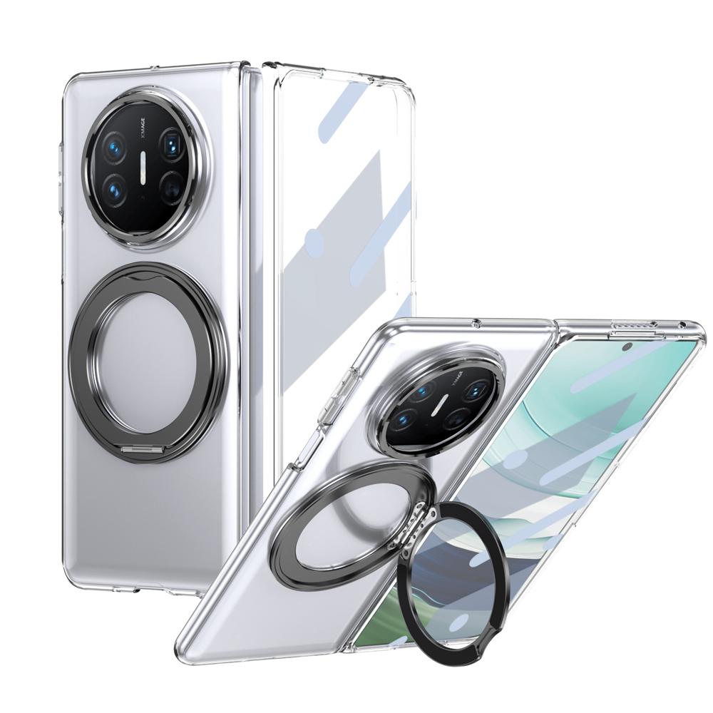 KEYSION 360° Rotating Magnetic Ring Stand Case for Huawei Mate X6 X5 X3 Transparent Hard PC Phone Cover with Screen Protector
