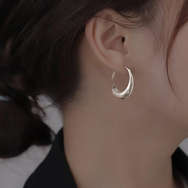 Silver Geometric C Shape Stud Earrings for Women French Trendy Gold Plated Prevent Allergy Earring Party Jewelry