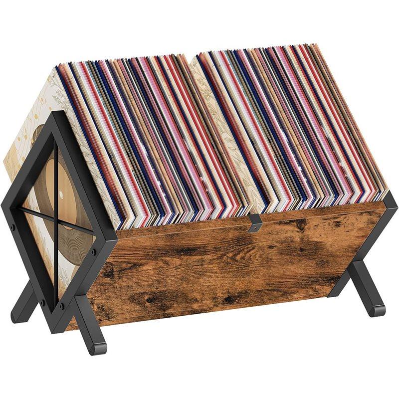 Good-Wooden And Metal Vinyl Record Display, Holds 80-100LP Records, Quick Assembly Organizer- Vinyl Record Holder Storage Rack