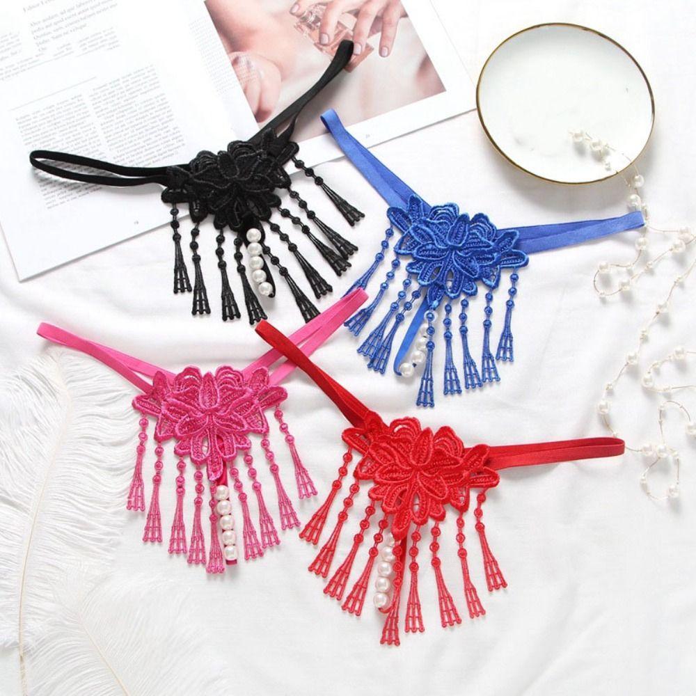 Pearl String Lace Flower Panties Thin Belt Transparent T-Pants Sexy Mesh Thongs  Valentine's Day