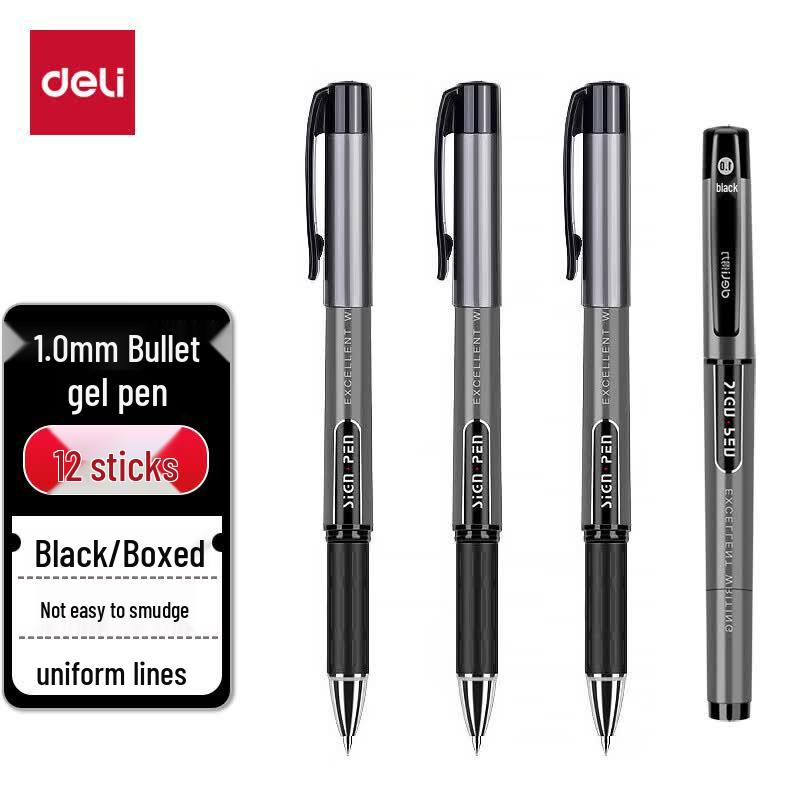 Deli S73 1.0mm Black Gel Pen (12-pack)