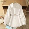 French Elegant Lapel Long Sleeve White Shirt