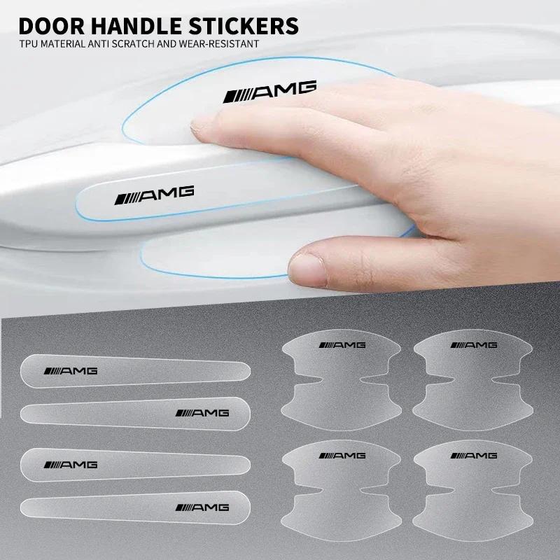 For Mercedes Benz AMG GLE GLS CLS GLC CLA GL 8Pcs Car Door Handle Bowl Transparent Rubber Protector Car Sticker Door Wrist Film