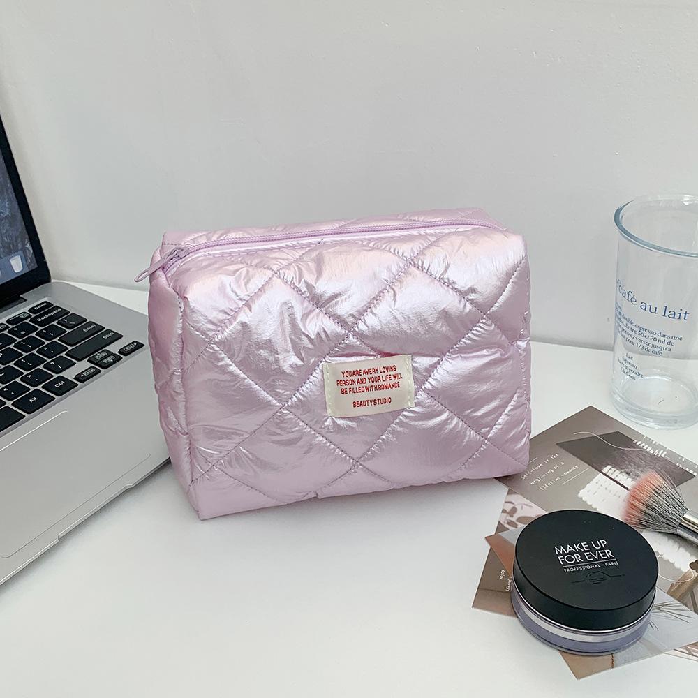 Quilting  Women's Cosmetic Pouch Large Capacity Travel Storage Bags Simple Plaid Ladies Clutch Handbags Big Toiletry Bag