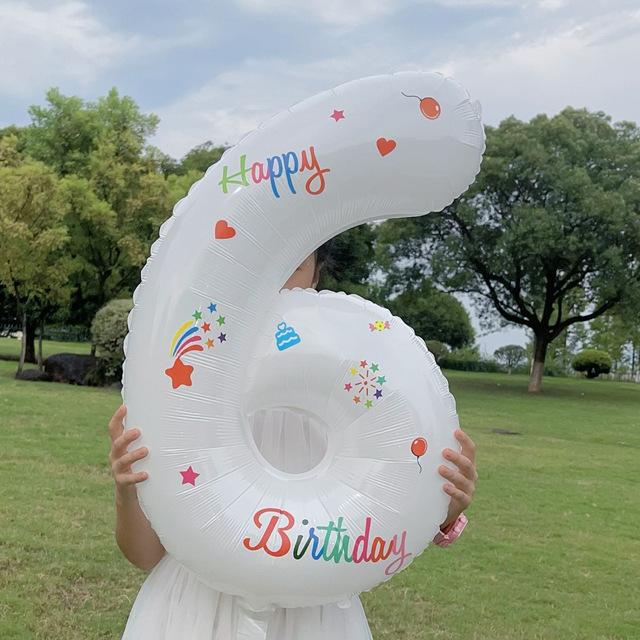 32 Inch Standing White Number Balloons Birthday Decoration Balloons Kids Birthday First Party Girl Banquet Shower Baby Decor 