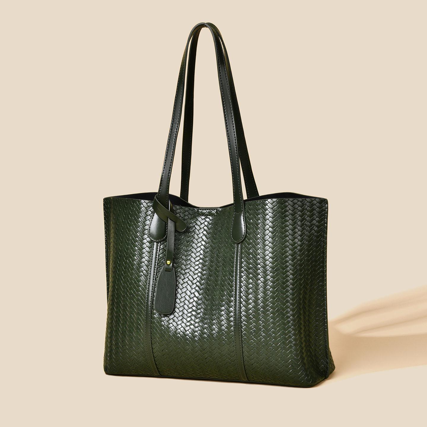 

Tote Bag, High-end Retro Bag, Commuting Large Capacity Women s Bag, New Fashionable Shoulder Bag, Woven Pattern Bag темно-зелений колір
