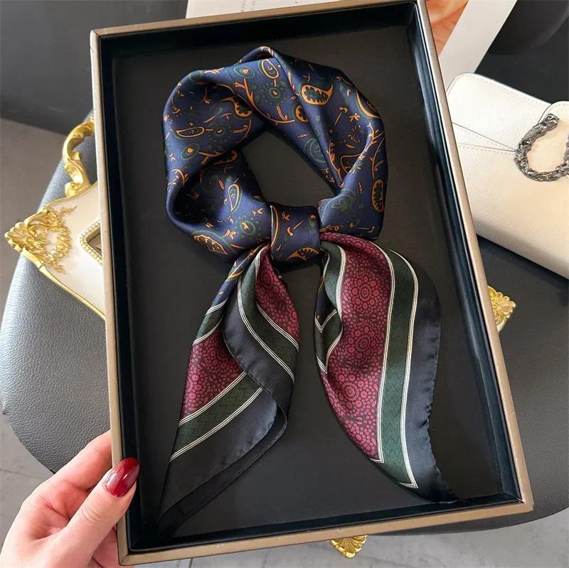 Square Scarf Women Silk Feeling Hairbands Neckerchief Bandana Scarves Lady Fashion Print Kerchief Bands  Spring