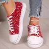 Fashion Comemore Large Size Women's Single Shoes Spring Autumn New Fashion Sneakers Round Head Flat Bottom Lace Up Sequins Casual Shoes