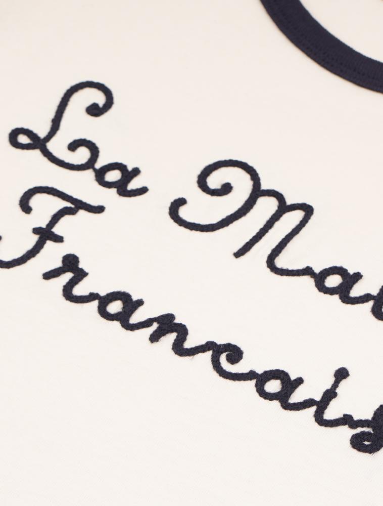 LA MAISON STUDIO Women'S Maison Chain Logo Single Jersey Ringer Short Sleeve T-Shirt Cream Navy (Fcf2Ts534W)