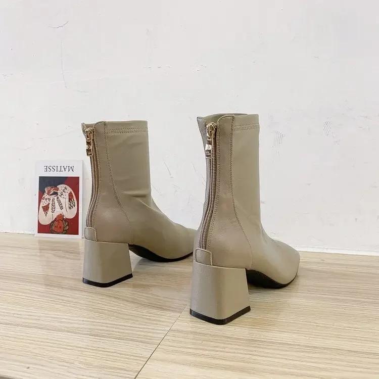 Fashion Chunky Heels Ankle Boots for Women Autumn Winter British Style PU Leather Short Boots Female Comfort Thick Heel Botines Mujer