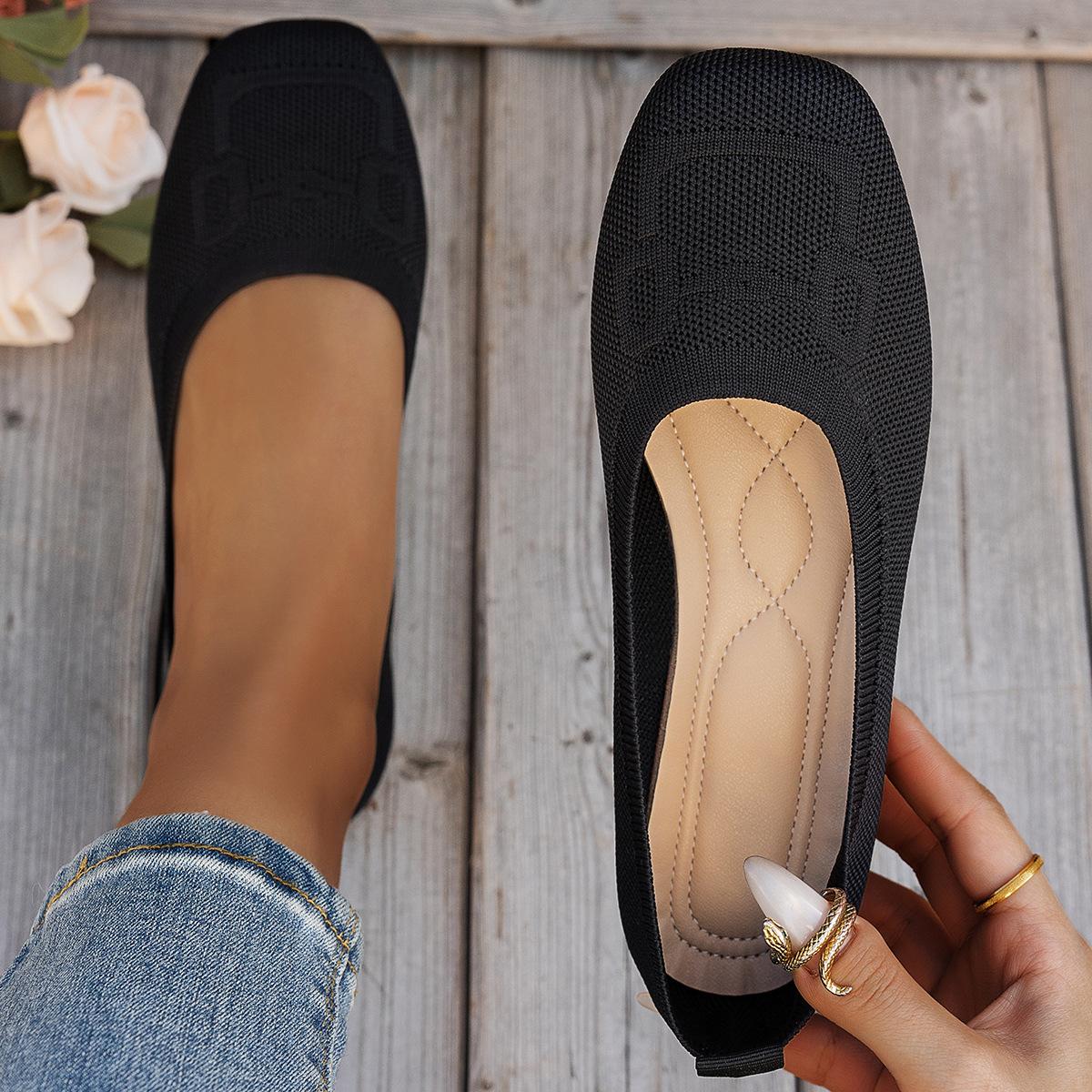 Весна и осень НОВЫЕ однотонные трикотажные женские туфли с мягкой подошвой удобные непромокаемые женские туфли на плоской подошве 36 чёрный 1670₽