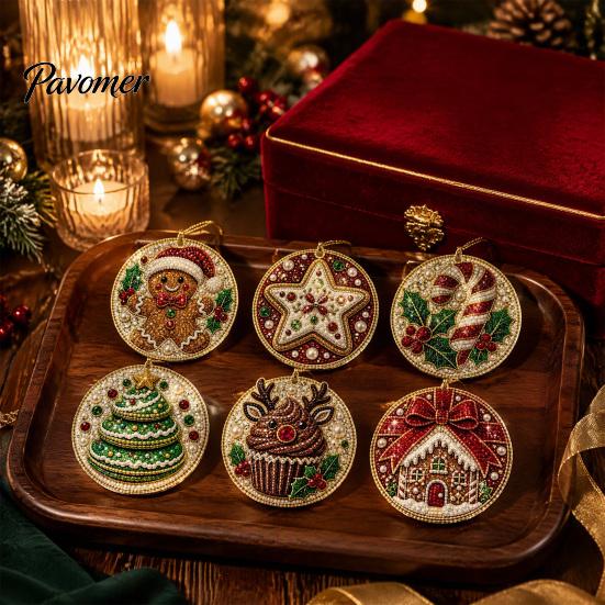 Acrylic Santa Hanging Ornaments 6 Pcs Christmas Pearl Art Ornaments, 2D Flat Holiday Tree Pendant, Effect Decoration for Home Wall Door Window