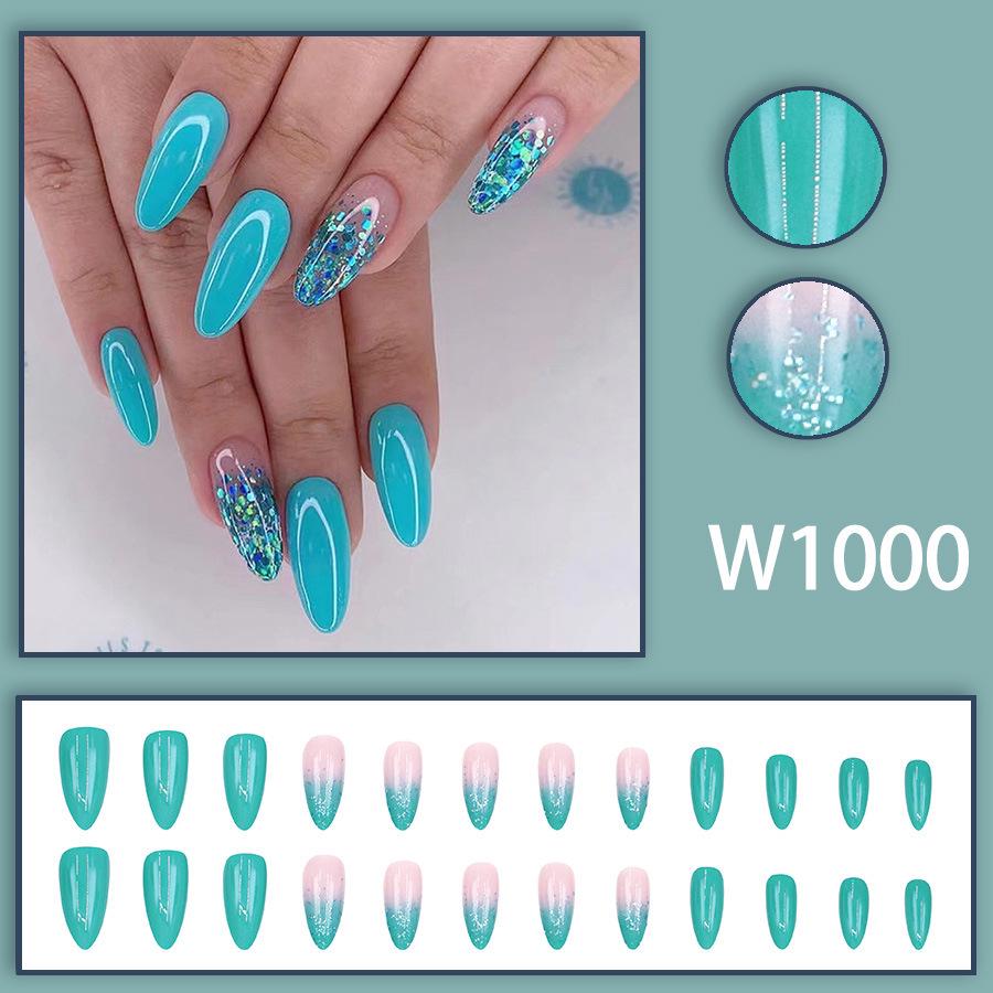 Сине-зеленый градиентный блестящий дизайн ногтей с супер-сияющим покрытием