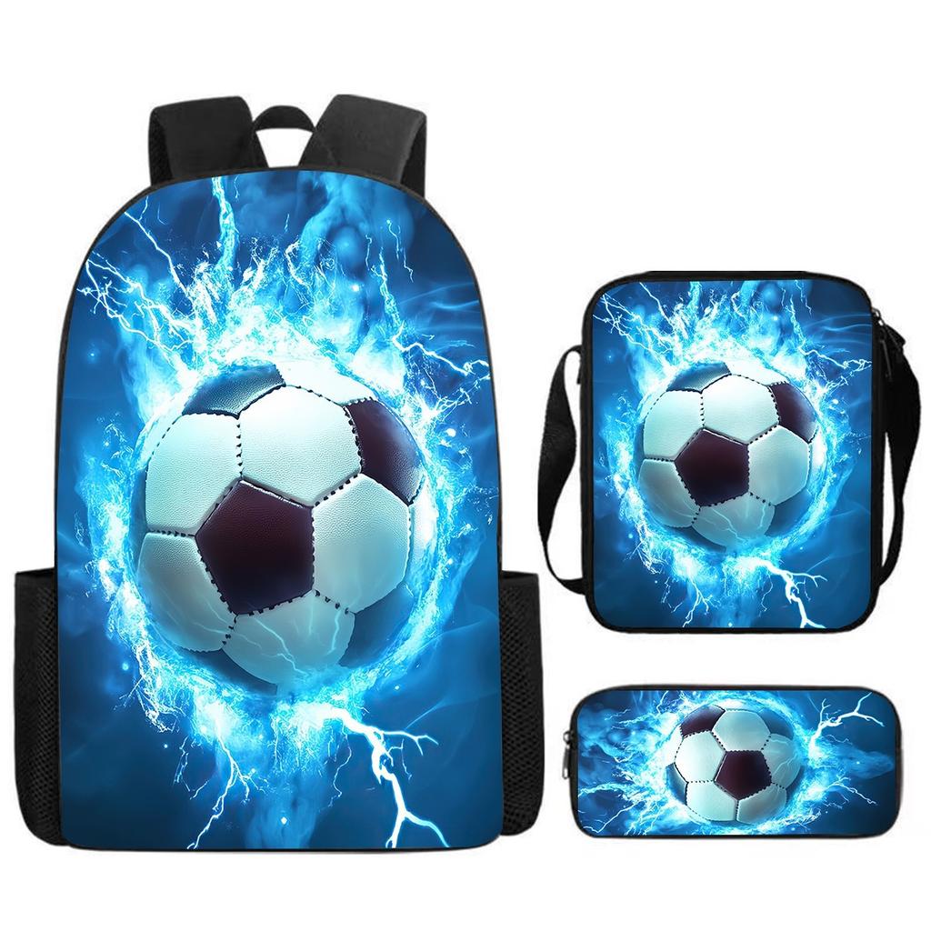 Mochila escolar de grande capacidade com alça de ombro; conjunto de estojo de lápis de três peças para estudante